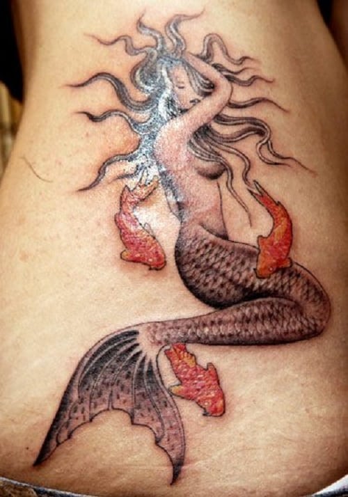 Mermaid With Koi Fish Tattoos