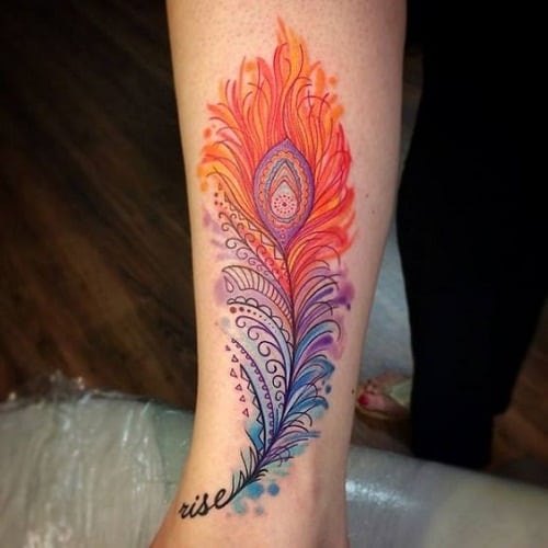 Orange Blue And Violet Peacock Tattoo Design Inspiration