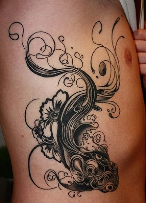 Outstanding Koi Tattoo With Swirls