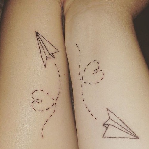 Paper Plane Best Friend Tattoos