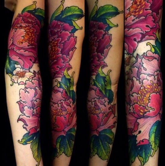 pink peony tattoo on arm peony
