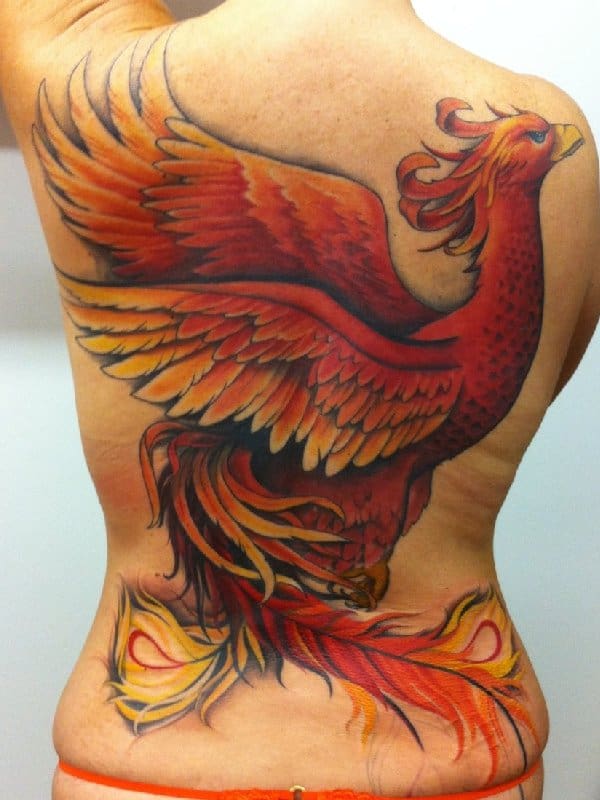 tatouage phénix rouge sur le dos