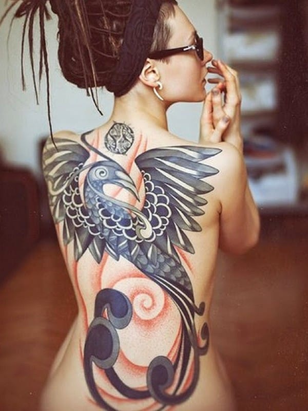 phoenix tattoo on ladies back