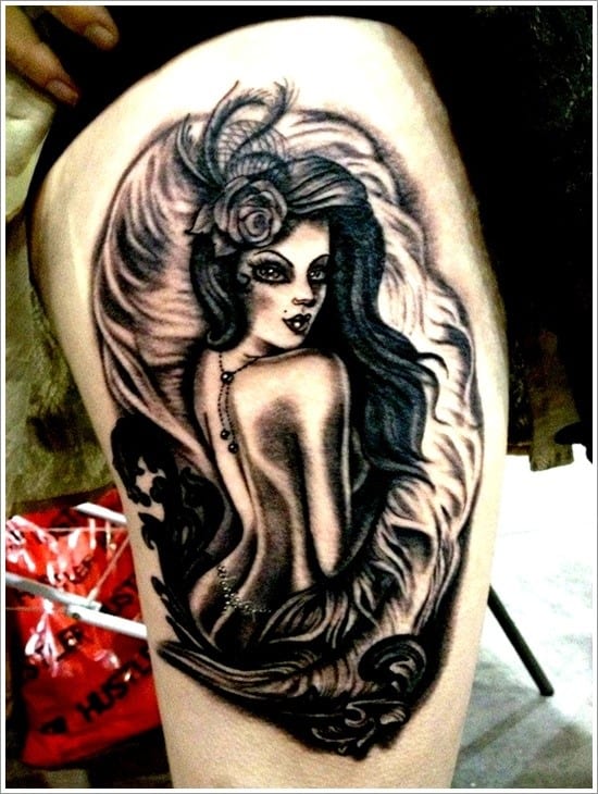 black and white pin up girl tattoo