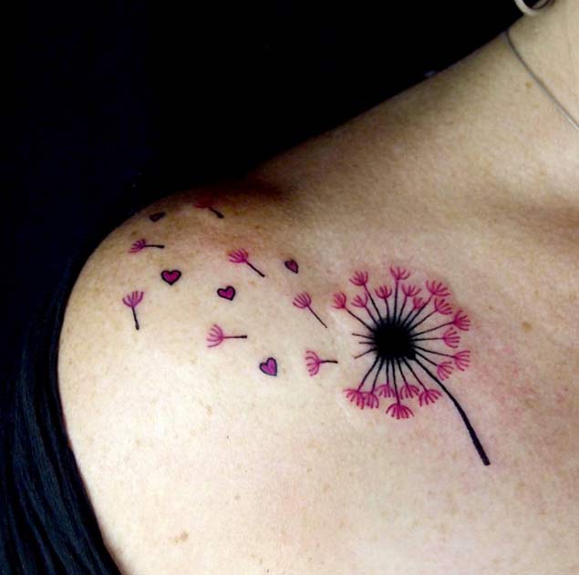 Pink Dandelion Tattoo by Jessica Channer