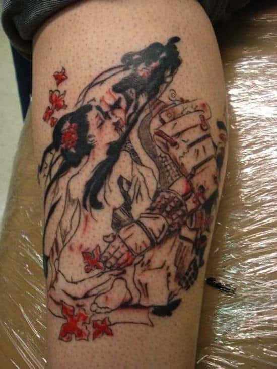 samurai tattoo kissing geisha