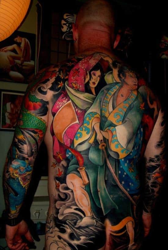 samurai tattoos colorful kimono