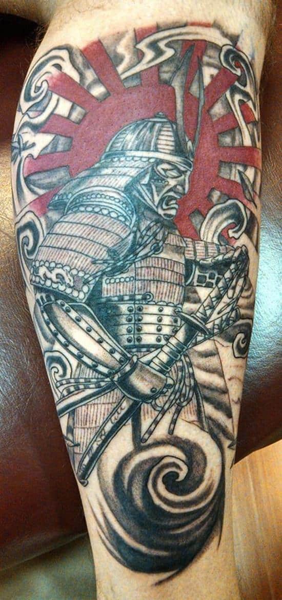 samurai leg tattoo samurai tattoos red sun