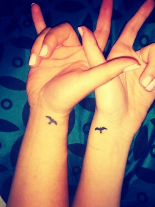 Small Bird on Wrist Best Friend Tattoos