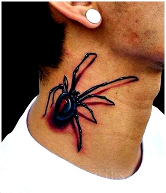 lifelike spider tattoo on neck