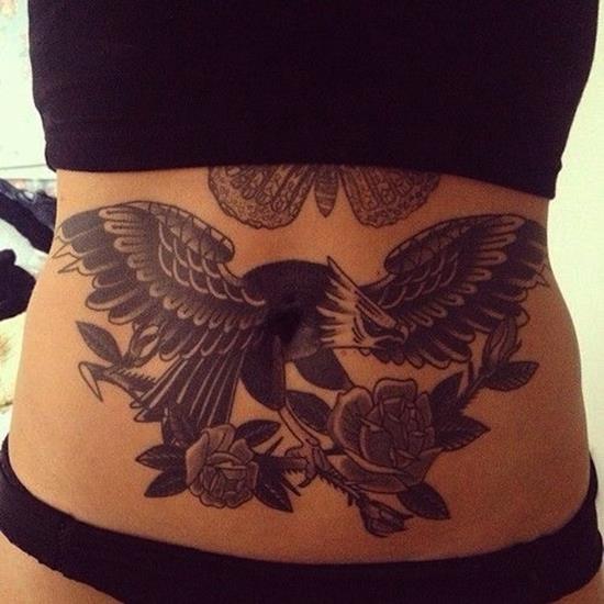 stomach-tattoo-eagle-roses