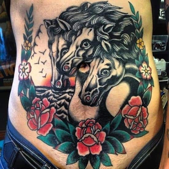 stomach-tattoo-horses