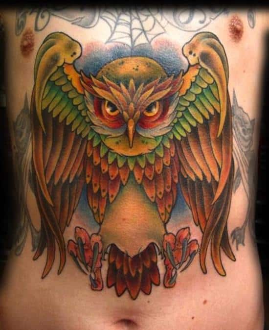 stomach-tattoo-owl