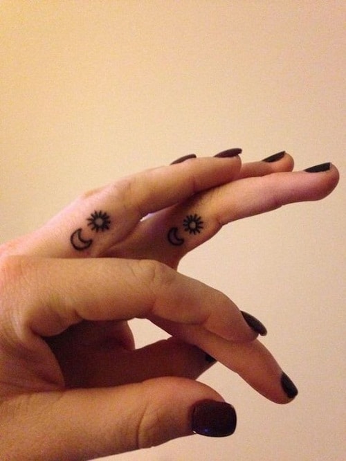 Sun and Moon on Finger Best Friend Tattoos