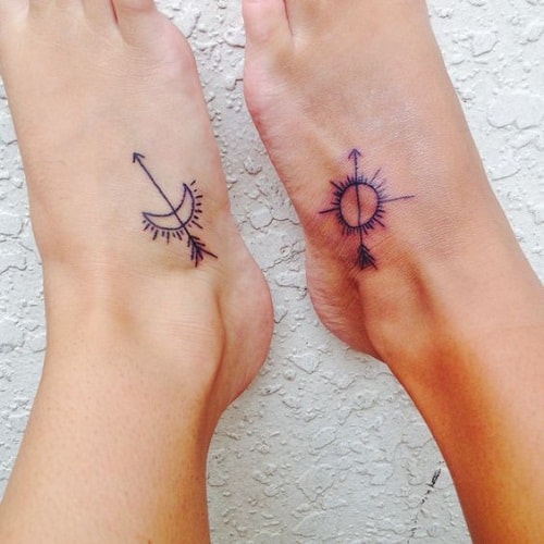 Sun and Moon with Arrows Best Friend Tattoos