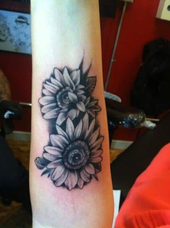 sunflower-tattoo-black-and-grey