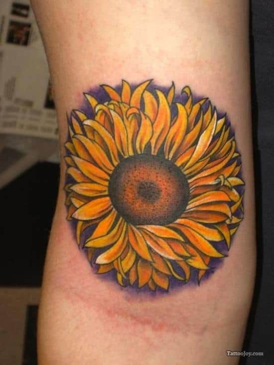 sunflower tattoo on arm. sunflower-tattoo-purple-outline. 