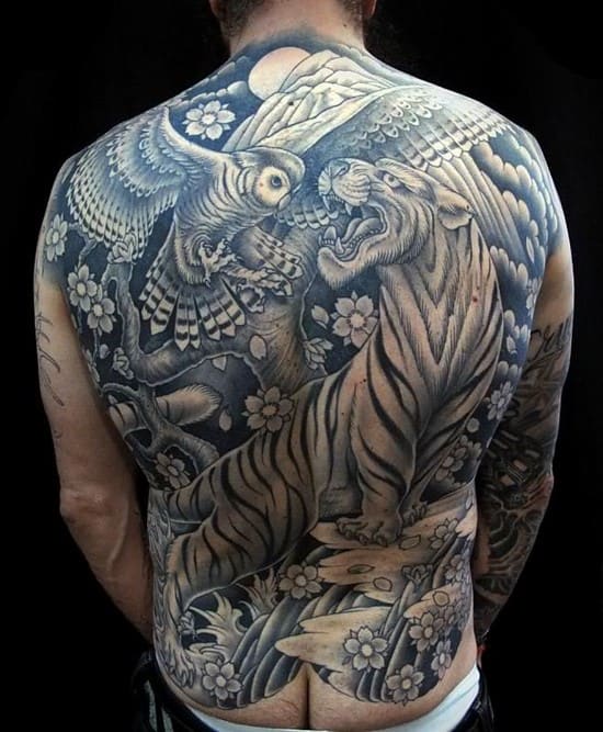 tiger with owl tattoo