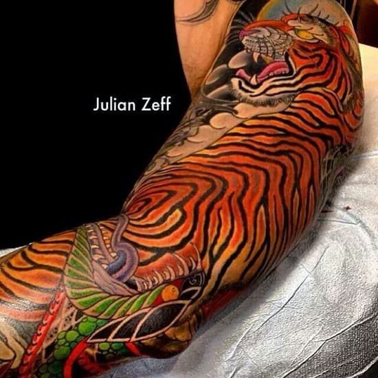 colorful asian tiger tattoo