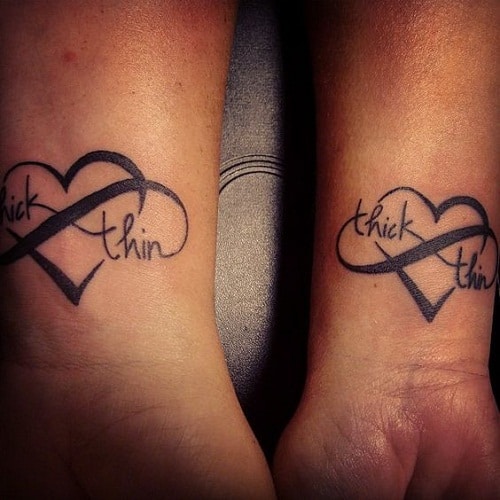 Thick and Thin Heart Infinity Best Friend Tattoos