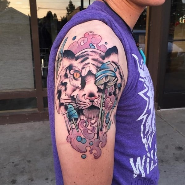 tiger and mushroom tattoo