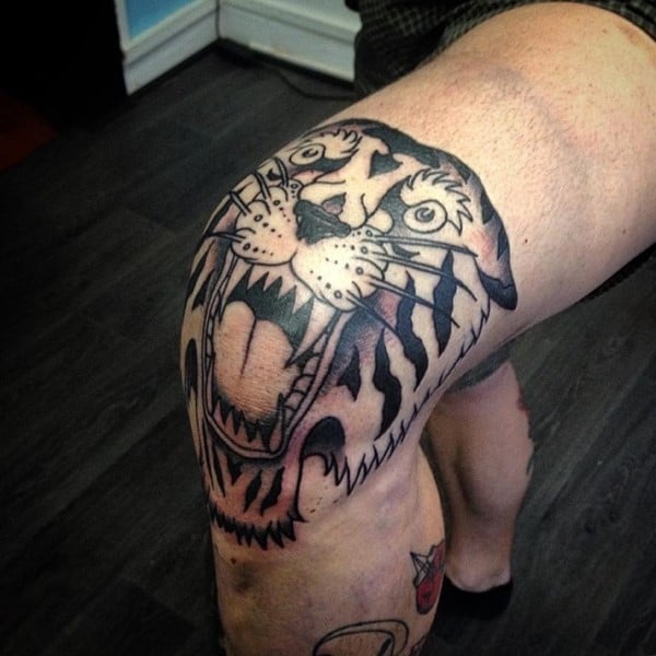 tiger knee tattoo