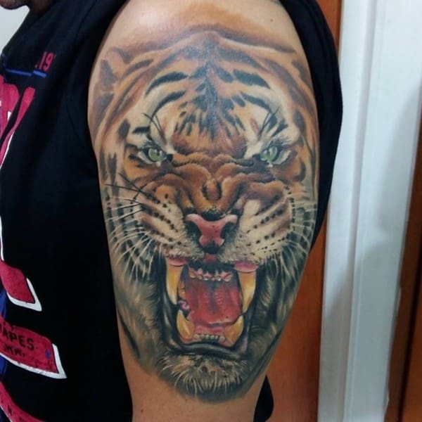 realistic tiger arm tattoo