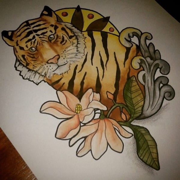 tiger and flowers design