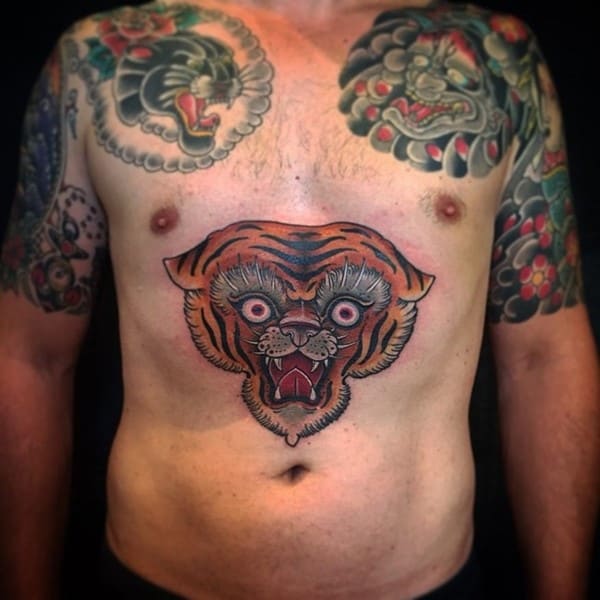 tiger on stomach tattoo