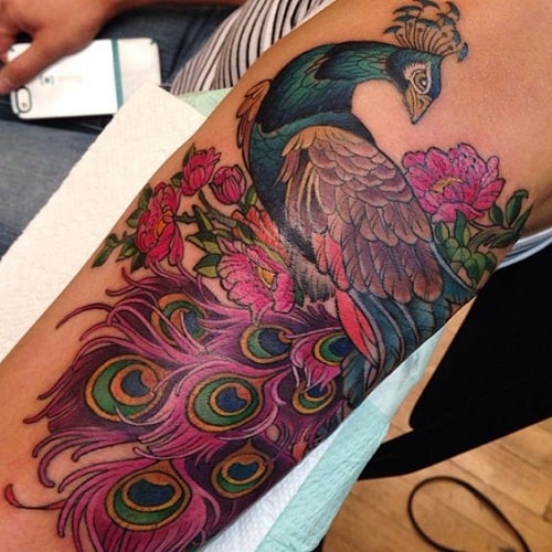 Utterly Stunning Peacock Tattoo On Lower Arm