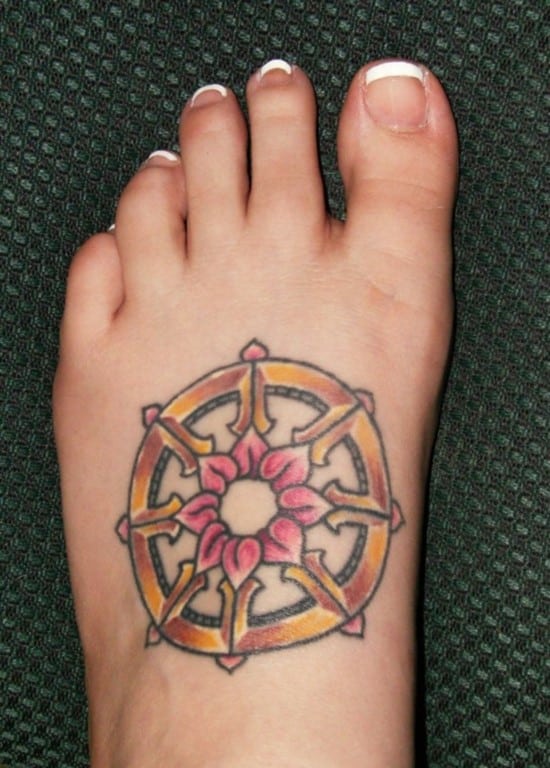 wheel-buddhist-tattoos-on-foot