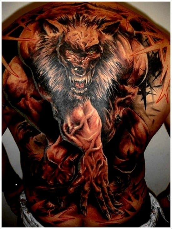 wolf tattoo on back