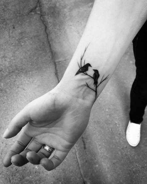 Sketch Style Bird Tattoos on Wrist by Inez Janiak