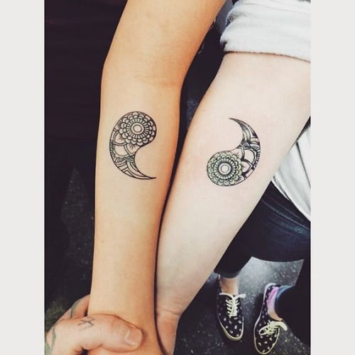 Yin and yang Mandala Friendship Tattoos