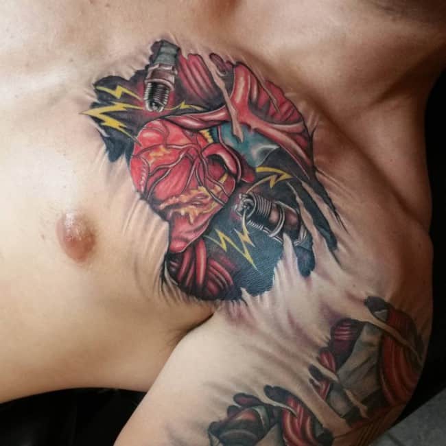 ripped skin chest tattoos