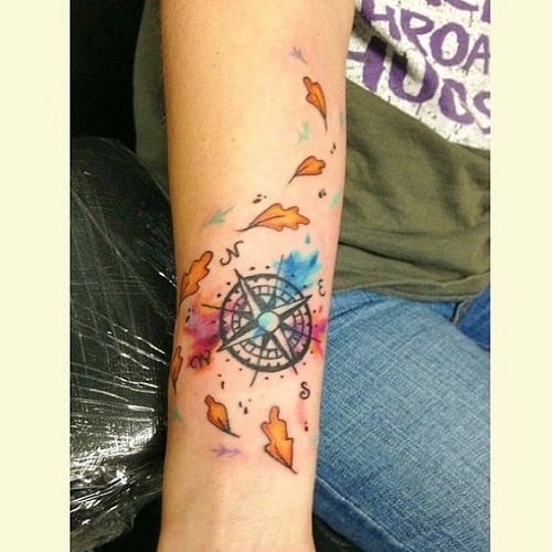 Amazing Compass Tattoo with Colors on Arm