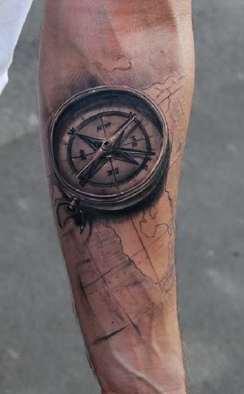 Arm Compass Tattoo with Map