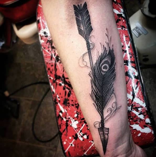 Tattoo uploaded by Claire  By TattooistFlower feather arrow blackwork  arrowtattoo  Tattoodo