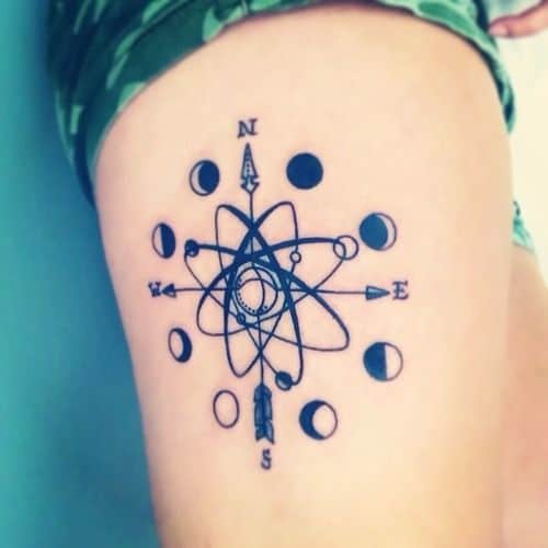 Atomic Compass Tattoo with Different Moon Shapes