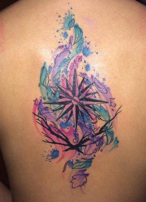 Beautiful and Colorful Compass Tattoo for Women
