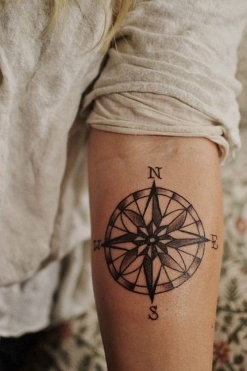 Beautiful Solid Black Compass Tattoo on Arm