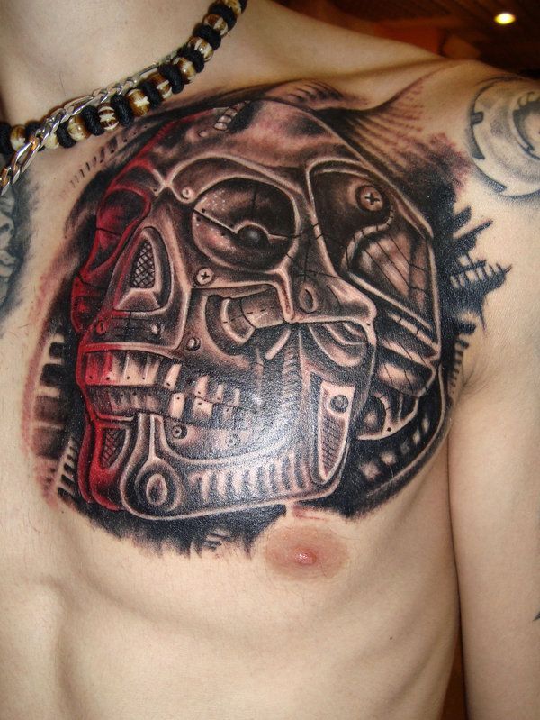 biomechanical chest tattoo