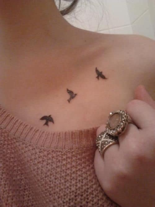 Three Bird Tattoos on Chest