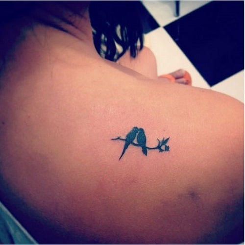 Black Love Birds on Upper Back Tattoo