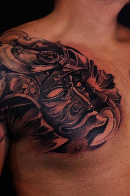 Black Samurai Tattoo on Chest