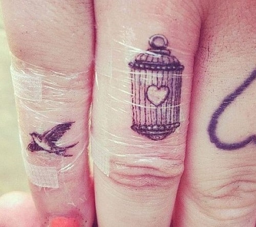 Caged Heart with Bird Tattoo