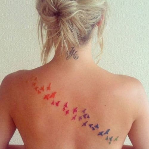 Colorful Birds Tattoos on Back Ideas