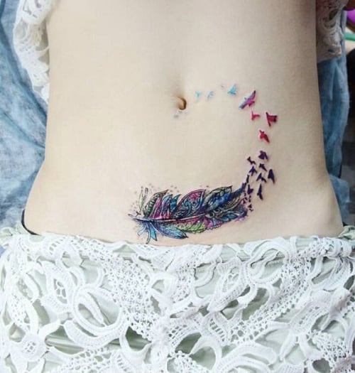 Colorful Feather Made of Bird Tattoo