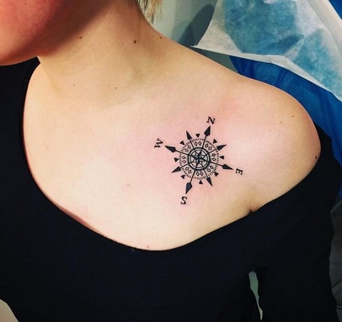Compass Tattoo on Chest for Women