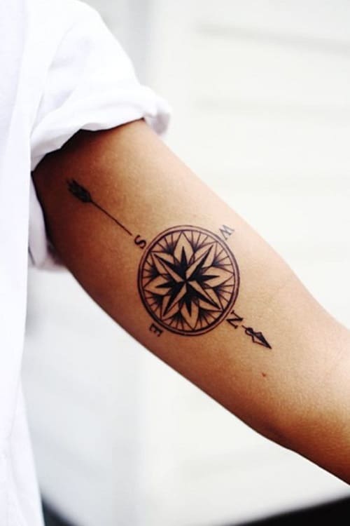 Compass Tattoo with Arrow on Arm